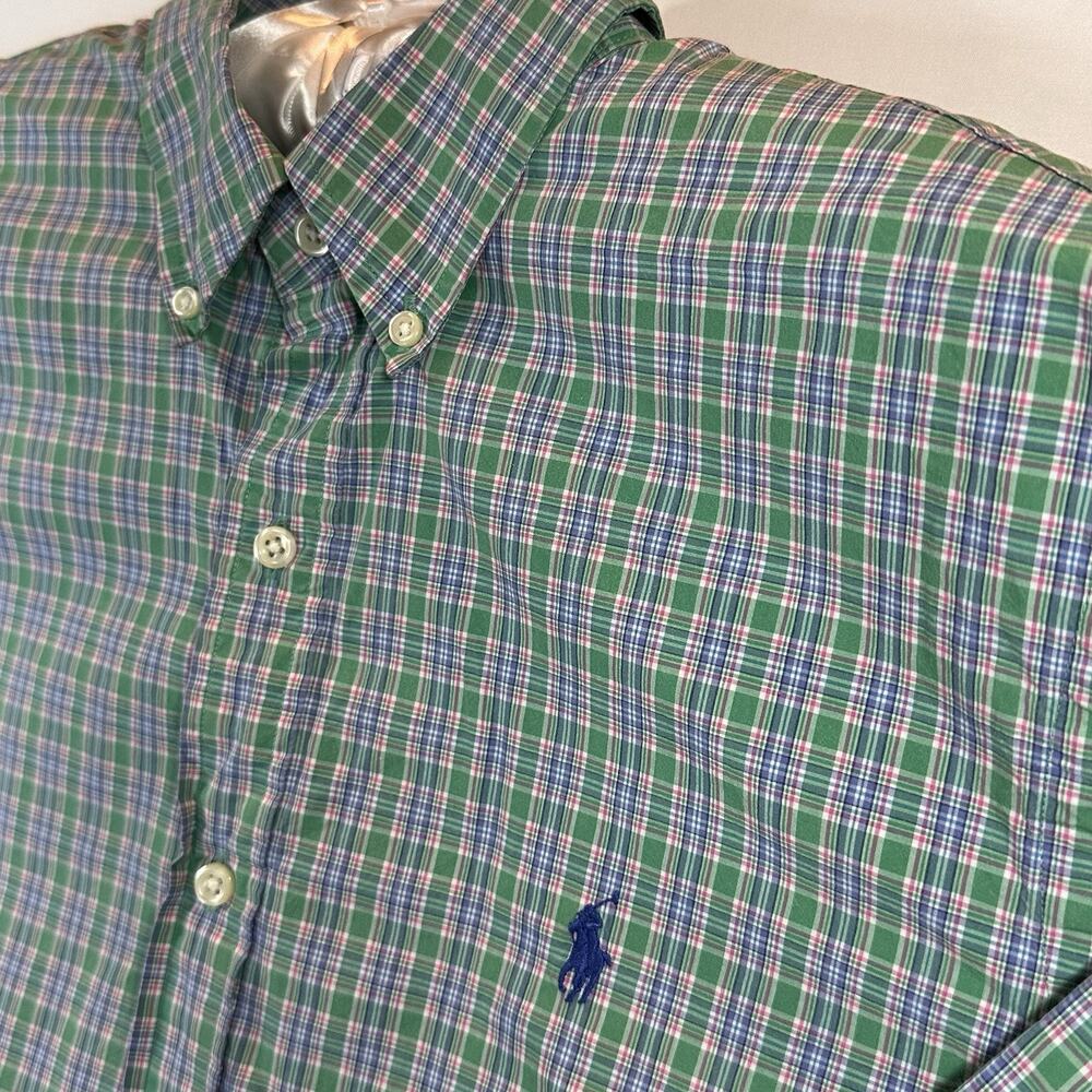 Ralph Lauren Men’s Classic Fit Green Plaid Button Down Shirt Large Cotton Pony